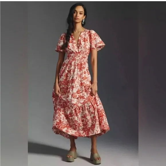 Anthropologie Somerset Maxi dress in Red and White floral pattern. - Picture 2 of 6
